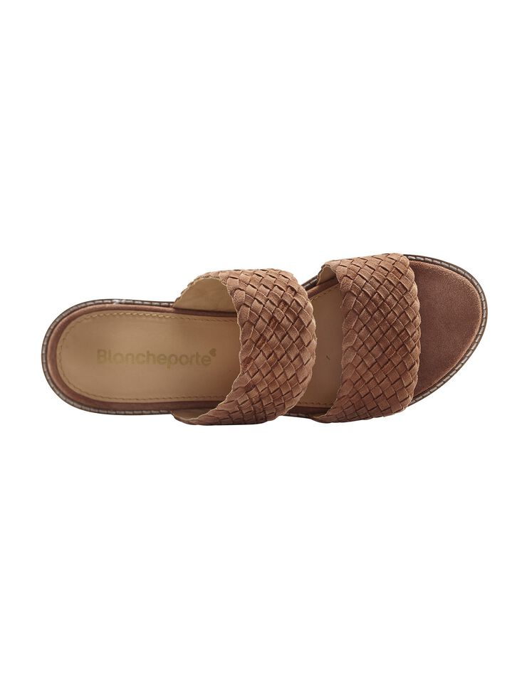 Mules plates en cuir tressé (caramel)