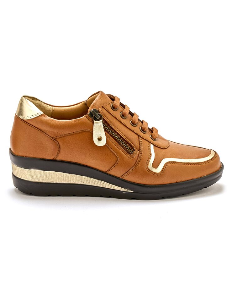 Derbies largeur confort en cuir détails métallisés (caramel) Derbies largeur confort en cuir détails métallisés (caramel)