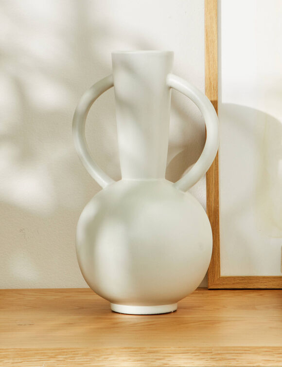 Vase rond c&eacute;ramique, double anses - hauteur 29,5 cm (gris)