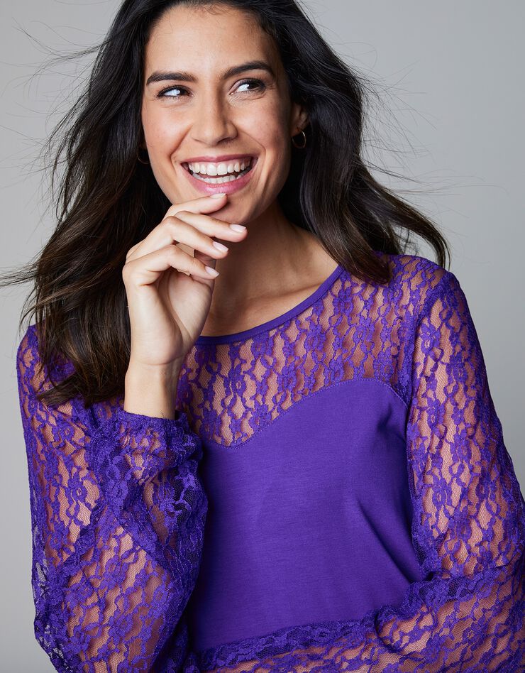 Tee-shirt empiècement dentelle - manches longues (violet) Tee-shirt empiècement dentelle - manches longues (violet)
