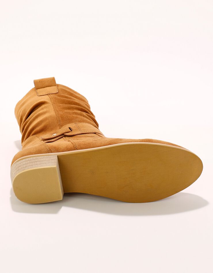 Bottes mi-hautes plissées à petit talon effet bois (caramel)