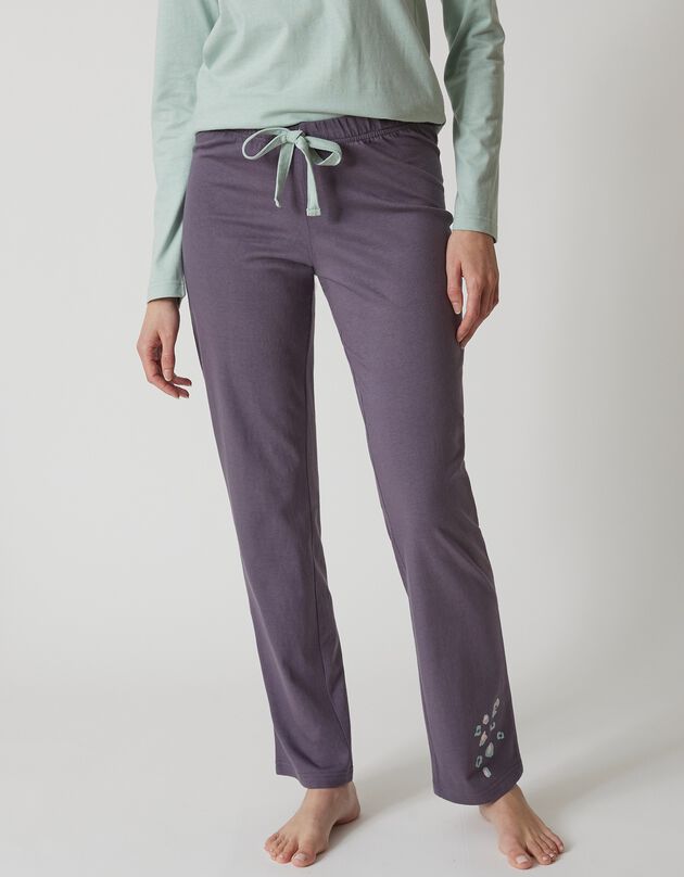 Pantalon pyjama coton Beautiful uni imprimé placé (gris anthracite)