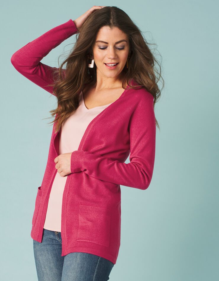 Gilet porter ouvert toucher cachemire (cerise) Gilet porter ouvert toucher cachemire (cerise)