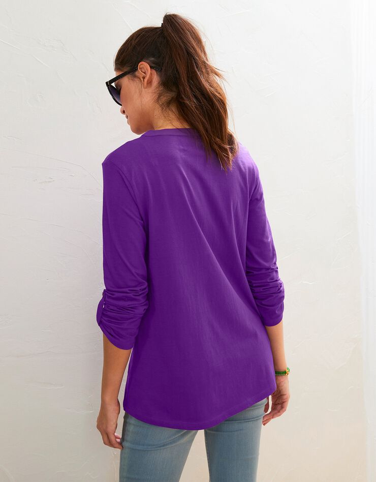 Tee-shirt col tunisien manches longues, broderie anglaise (violet) Tee-shirt col tunisien manches longues, broderie anglaise (violet)