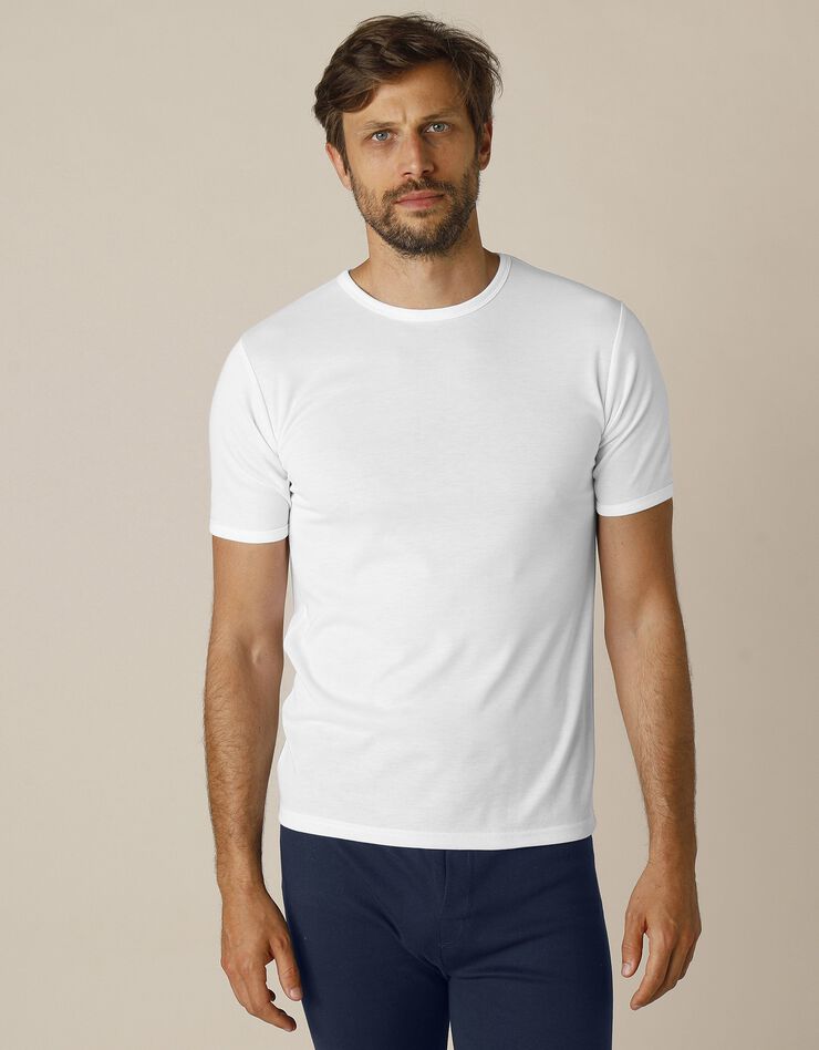 Tee-shirt sous-vêtement homme col rond manches courtes polyester - lot de 2 (blanc) Tee-shirt sous-vêtement homme col rond manches courtes polyester - lot de 2 (blanc)