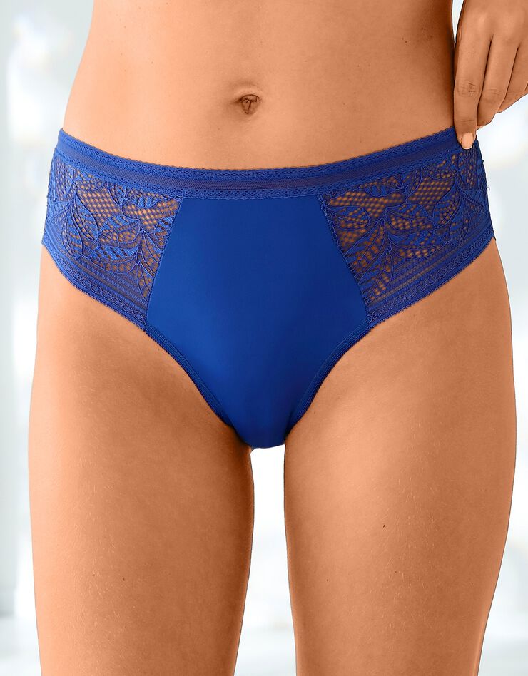 Culotte forme tanga taille haute microfibre et dentelle stretch - lot de 2 (bleu) Culotte forme tanga taille haute microfibre et dentelle stretch - lot de 2 (bleu)