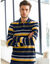 Polo maille piquée rayée, manches longues (marine / miel)