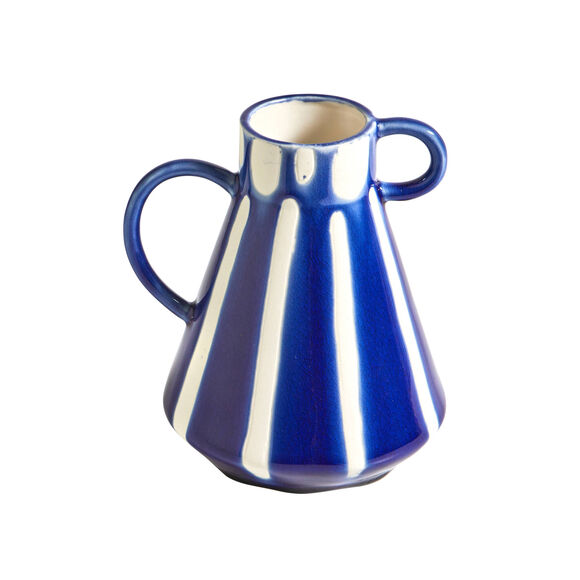 Vase grès rayures colorées 2 anses (bleu / blanc)