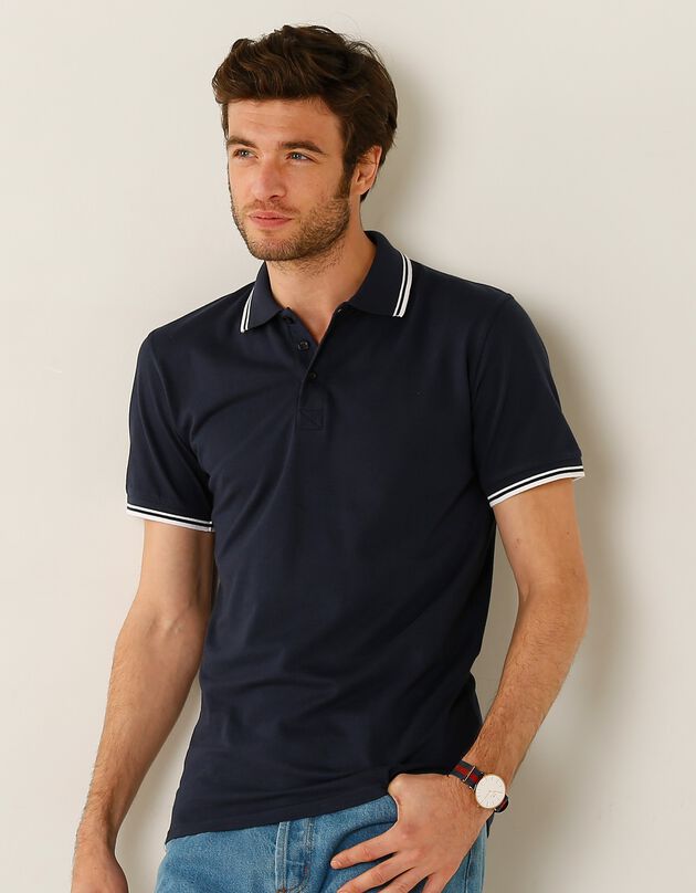 Polo uni maille piquée manches courtes (marine)