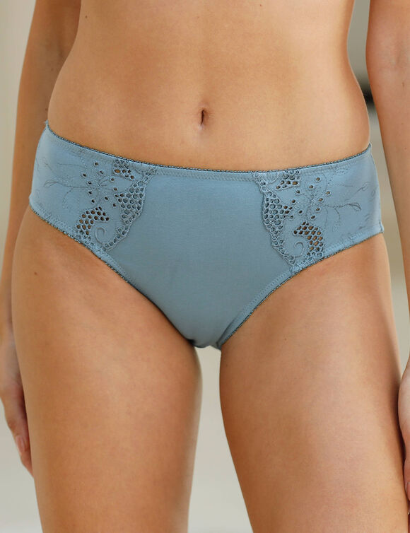Culotte brod&eacute;e forme midi coton uni Olbia - lot de 2 (ardoise)