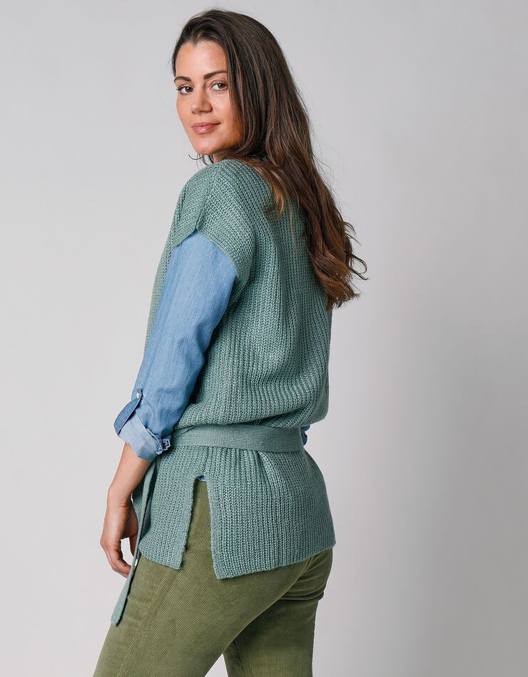 Pull tunique sans manches, maille anglaise toucher mohair (kaki) Pull tunique sans manches, maille anglaise toucher mohair (kaki)