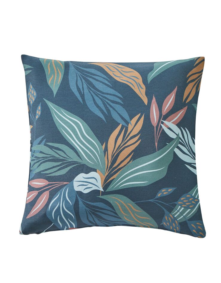 Housse coussin toile, imprimé végétal - lot de 2 (bleu paon)