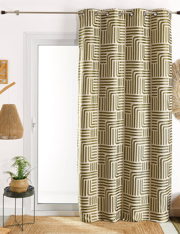 Rideau jacquard imprimé lignes (kaki)
