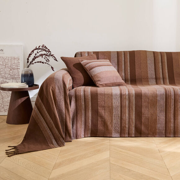 Plaid jet&eacute; multicolore coton tissage artisanal (chocolat)