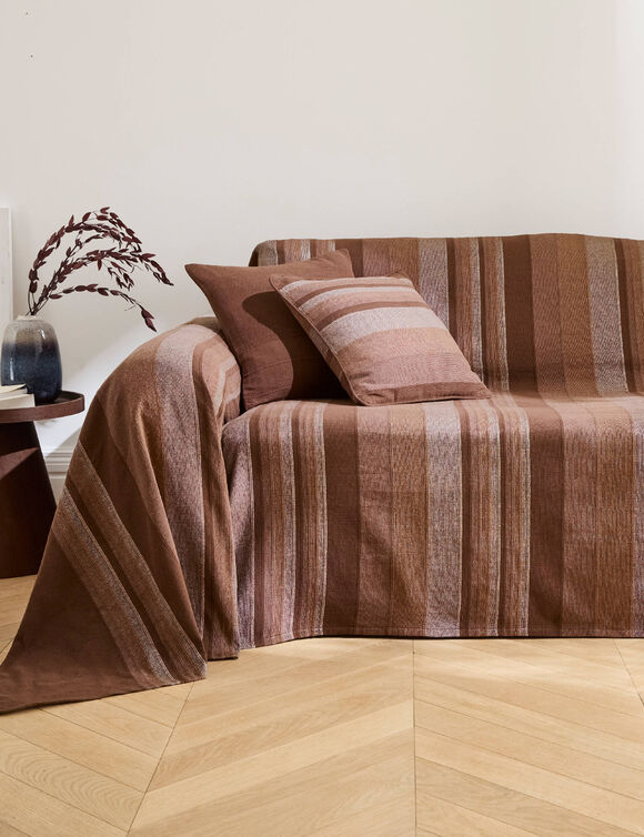 Plaid jet&eacute; multicolore coton tissage artisanal (chocolat)