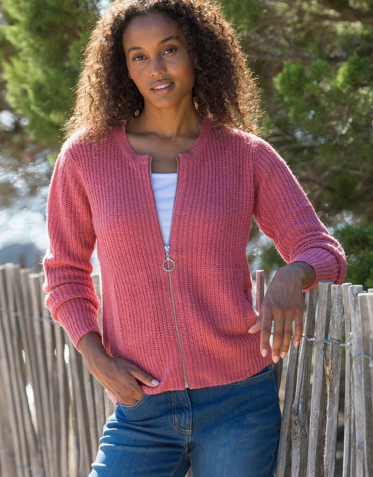 Gilet zippé maille anglaise toucher mohair (terracotta) Gilet zippé maille anglaise toucher mohair (terracotta)