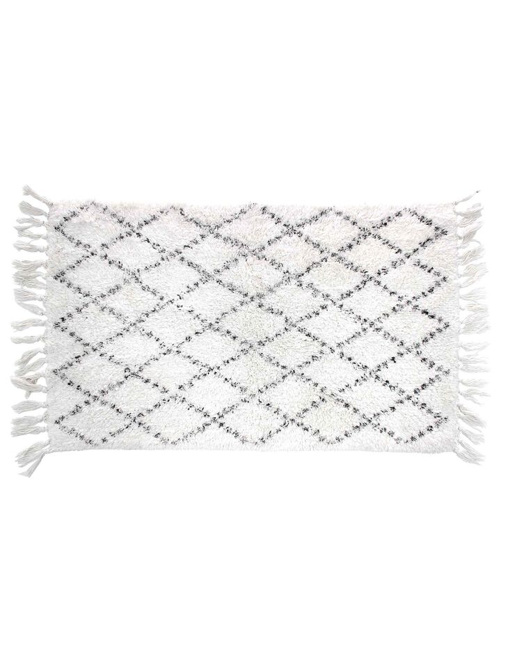 Tapis de bain coton frangé imprimé ethnique (blanc) Tapis de bain coton frangé imprimé ethnique (blanc)