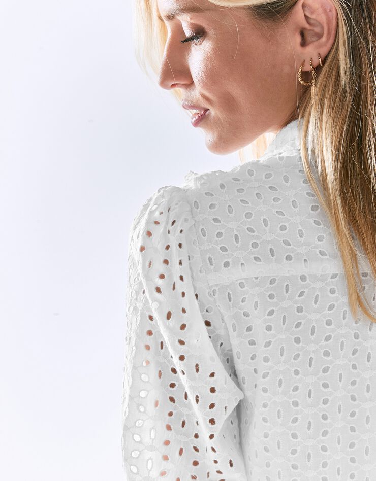 Robe chemisier boutonnée volantée, broderie anglaise (blanc) Robe chemisier boutonnée volantée, broderie anglaise (blanc)