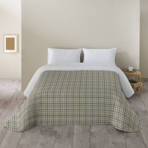 Couette microfibre imprim&eacute; carreaux 200 g/m&sup2; (beige / taupe)