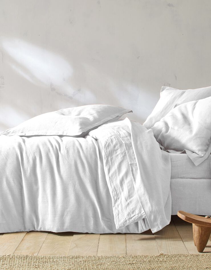 Linge de lit uni lin lavé (blanc)