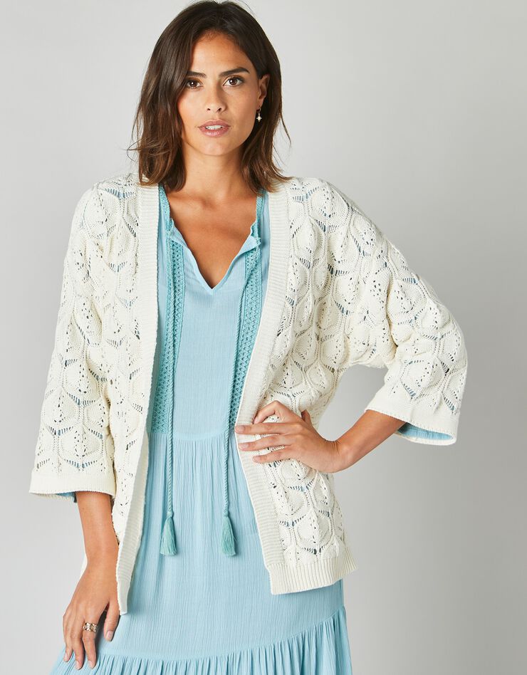 Gilet kimono, maille ajourée (écru) Gilet kimono, maille ajourée (écru)
