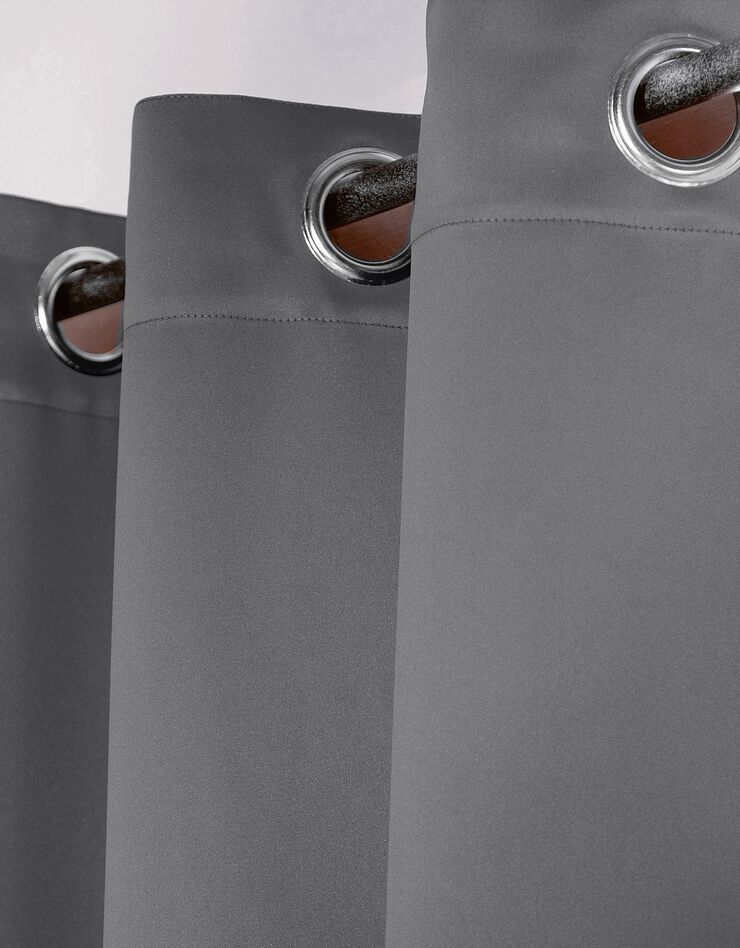 Rideau occultant uni satiné finition oeillets (gris) Rideau occultant uni satiné finition oeillets (gris)