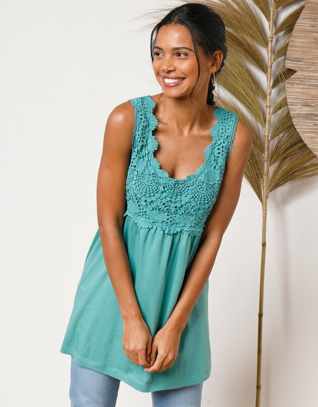 Tunique plastron macramé (vert grisé)