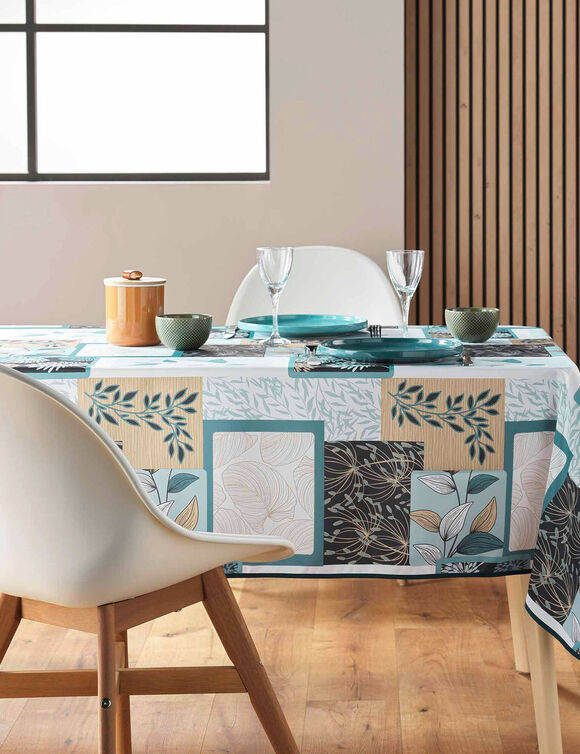 Nappe imprimé patchwork feuilles entretien facile (vert sauge)