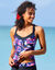Haut de tankini imprimé dos croisé Lohena, coques moulées (bleu / rose)