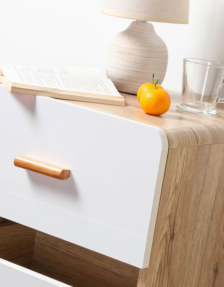 Table de chevet YOLTY 2 tiroirs bois et blanc (blanc)