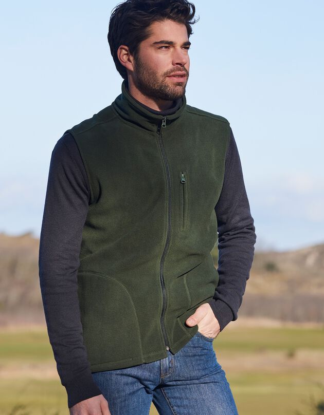 Blouson zippé maille micropolaire sans manches (kaki)