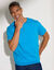 T-shirt Henley confort manches courtes - coton biologique (bleu azur)