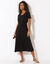Robe mi-longue ceinturée col V, maille unie (noir)