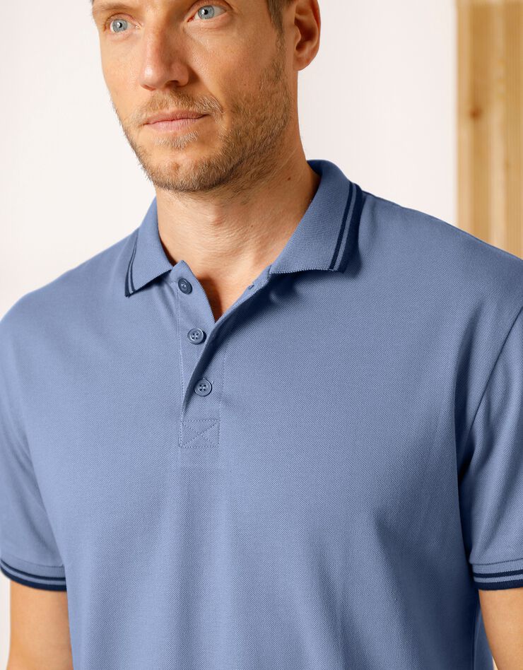 Polo uni maille piquée manches courtes (bleu jean) Polo uni maille piquée manches courtes (bleu jean)