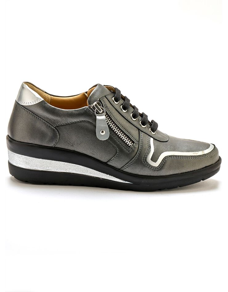 Derbies largeur confort en cuir détails métallisés (gris) Derbies largeur confort en cuir détails métallisés (gris)