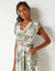 Robe longue macramé, imprimé tropical, taille smockée (kaki / beige)