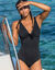 Maillot de bain 1 pièce décolleté drapé Ampoza (noir)