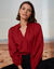 Blouse unie col montant, manches blousantes (bordeaux)
