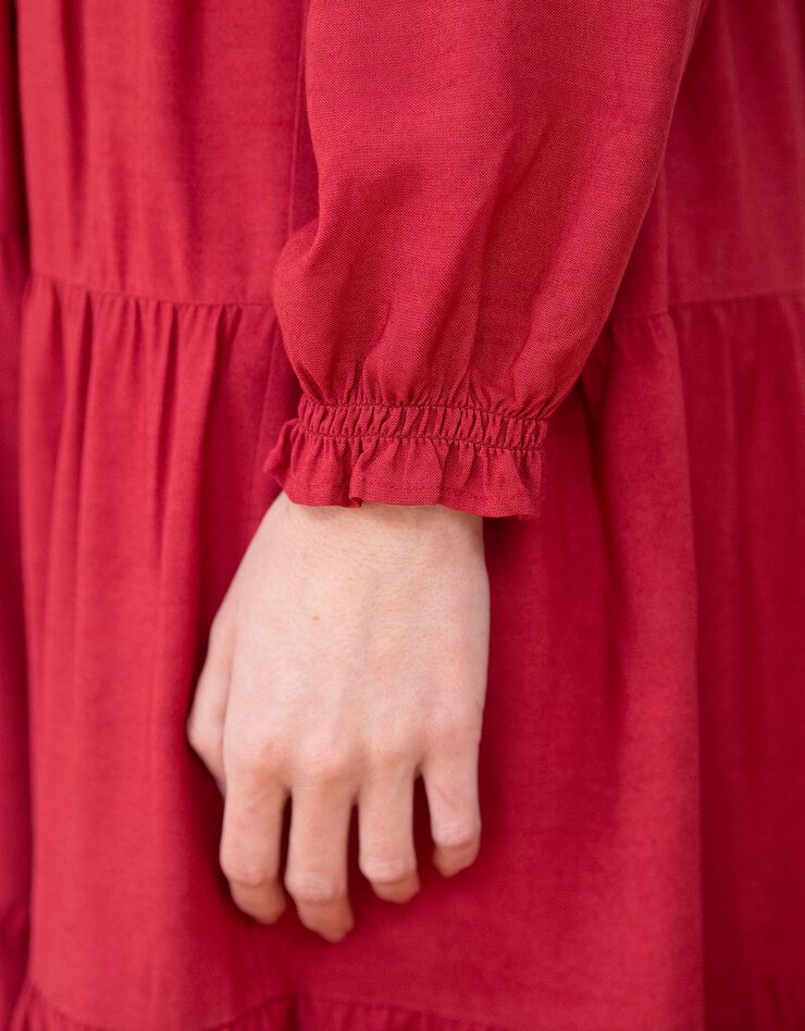 Robe smockée manches longues unie (cerise)