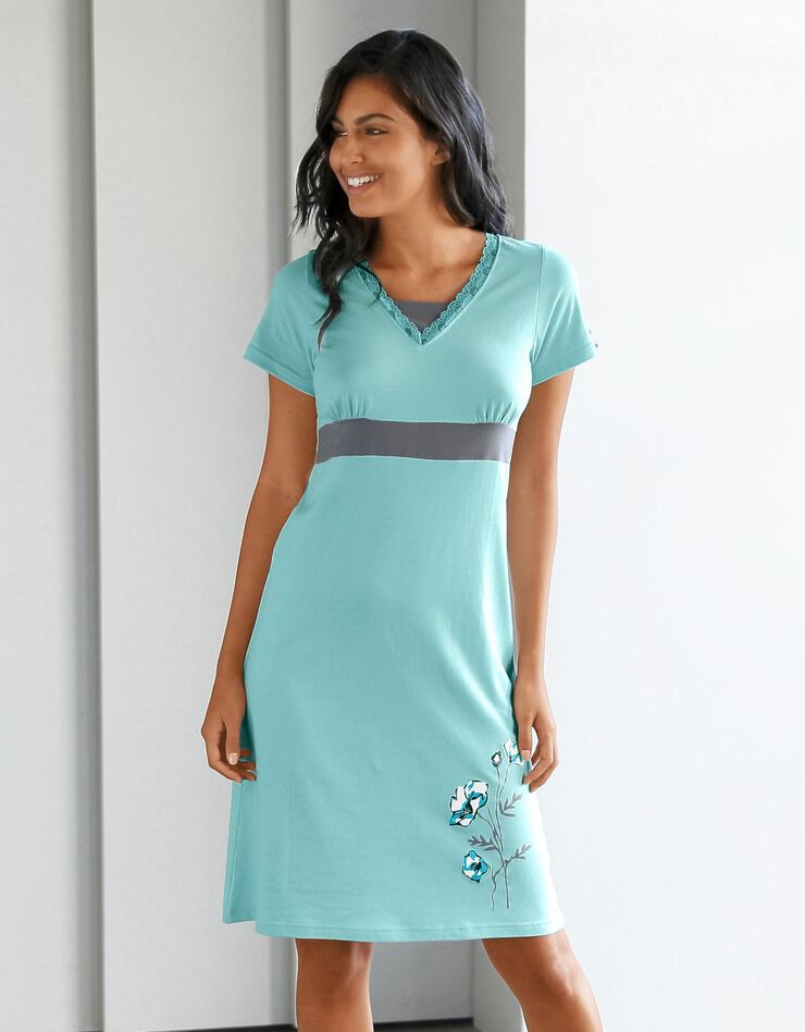 Chemise de nuit imprimé fleurs placé (aqua) Chemise de nuit imprimé fleurs placé (aqua)