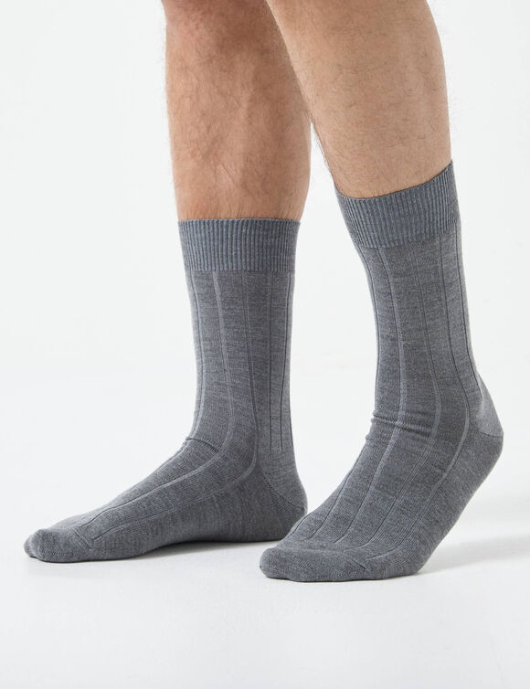 Chaussettes en côtes laine et soie - la paire (anthracite)