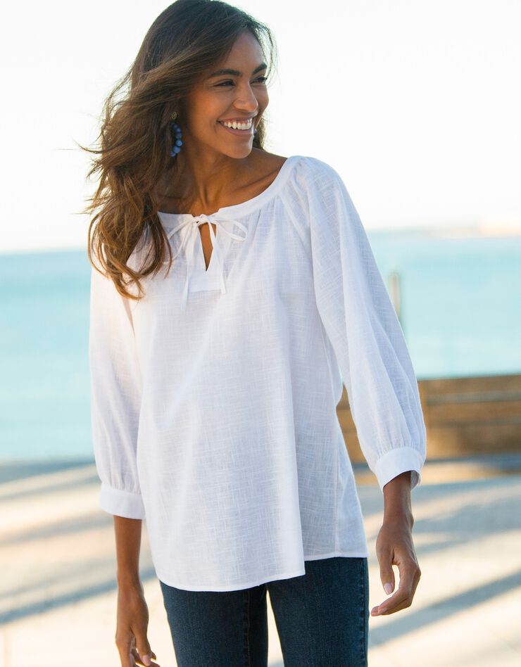 Blouse ample manches 7/8ème blousantes unie (blanc) Blouse ample manches 7/8ème blousantes unie (blanc)