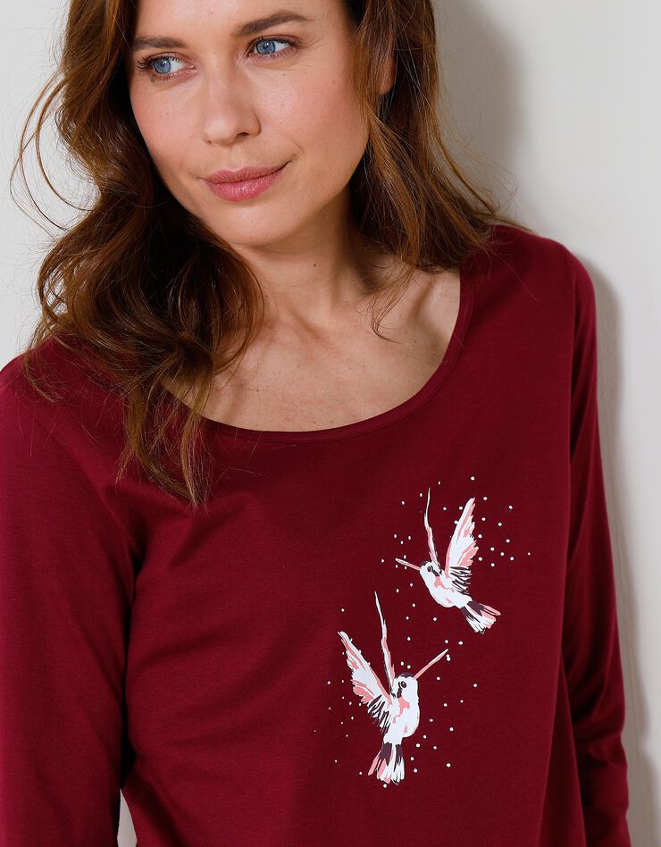 Pyjama manches longues coton imprimé « oiseaux » (cerise)