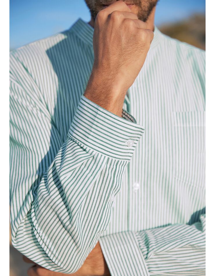 Chemise rayée col mao (écru / vert) Chemise rayée col mao (écru / vert)