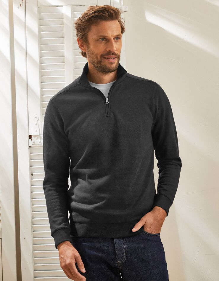 Sweat molleton col camionneur zippé (noir) Sweat molleton col camionneur zippé (noir)