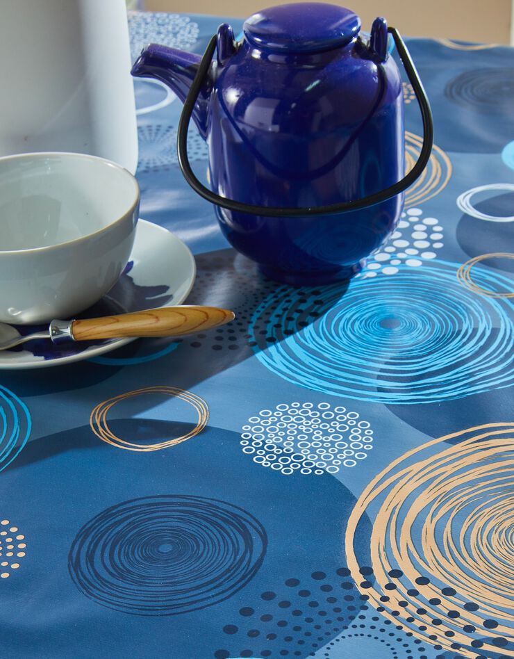 Nappe toile cirée imprimé cercles graphiques  (bleu)