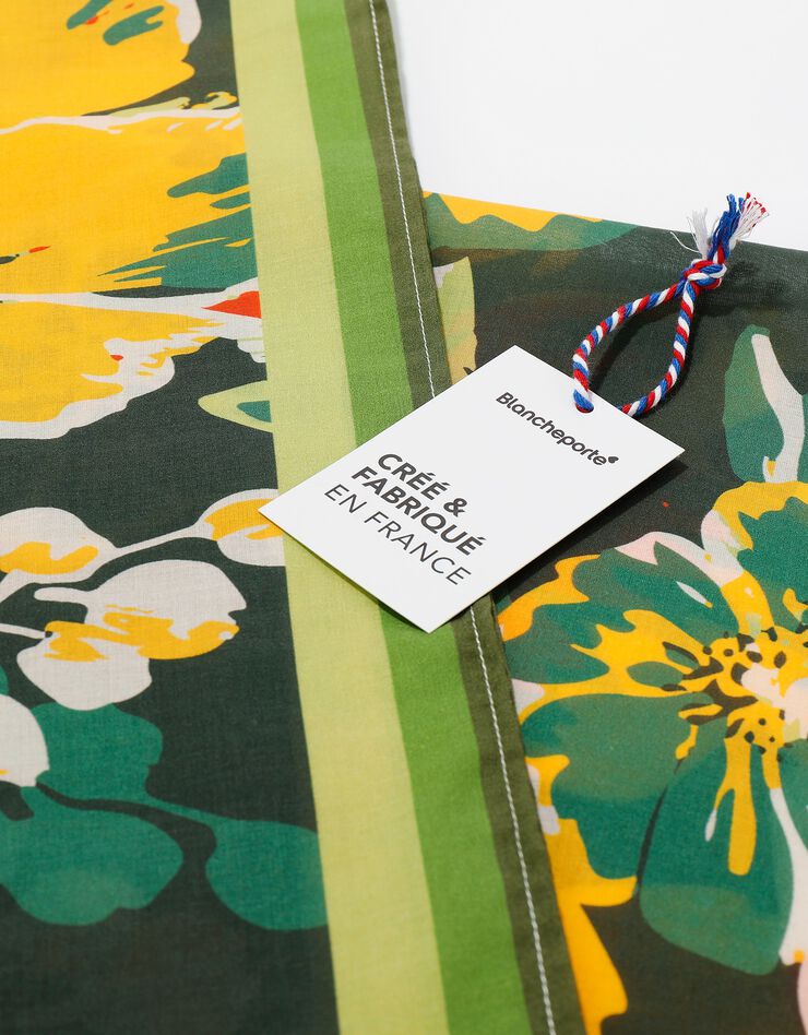 Foulard fabriqué en France imprimé fleurs, 100 x 100 cm - coton (vert / orange) Foulard fabriqué en France imprimé fleurs, 100 x 100 cm - coton (vert / orange)
