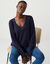 Pull col V, maille anglaise (marine)