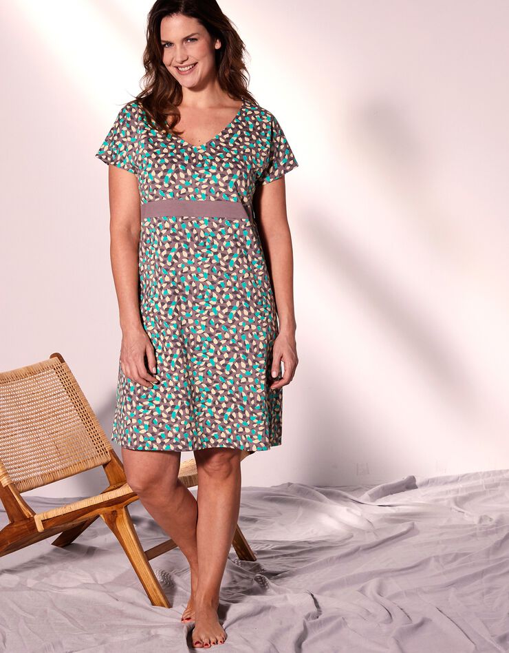 Chemise de nuit imprimée bande contrastante (taupe) Chemise de nuit imprimée bande contrastante (taupe)