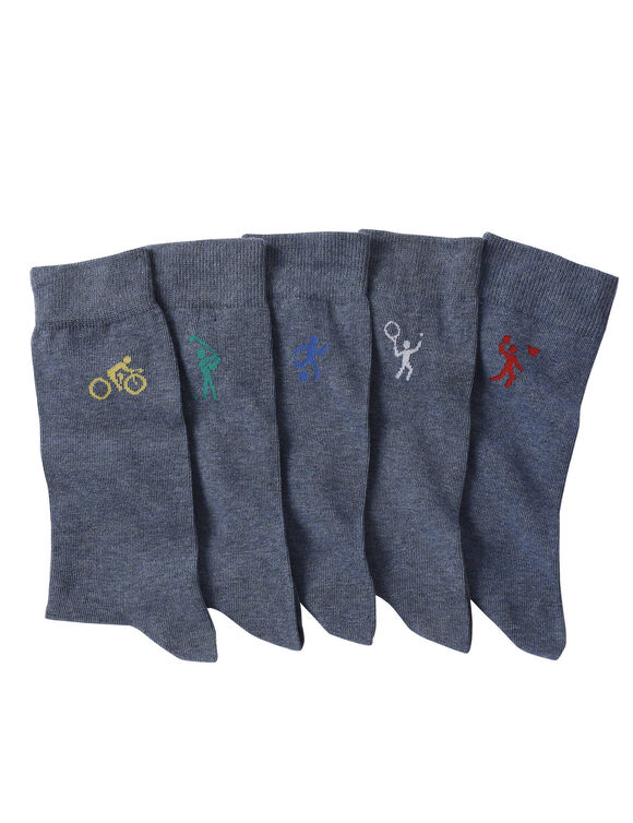 Mi-chaussettes fantaisie "sport" - lot de 5 paires (bleu jean)